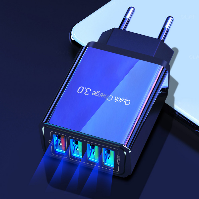 Φορτιστής USB OLAF Quick Charge 3.0 4 θυρών Φορτιστής τηλεφώνου ΕΕ ΗΠΑ γρήγορης φόρτισης για iphone X Προσαρμογέας Huawei Samsung S10 Xiaomi QC 3.0