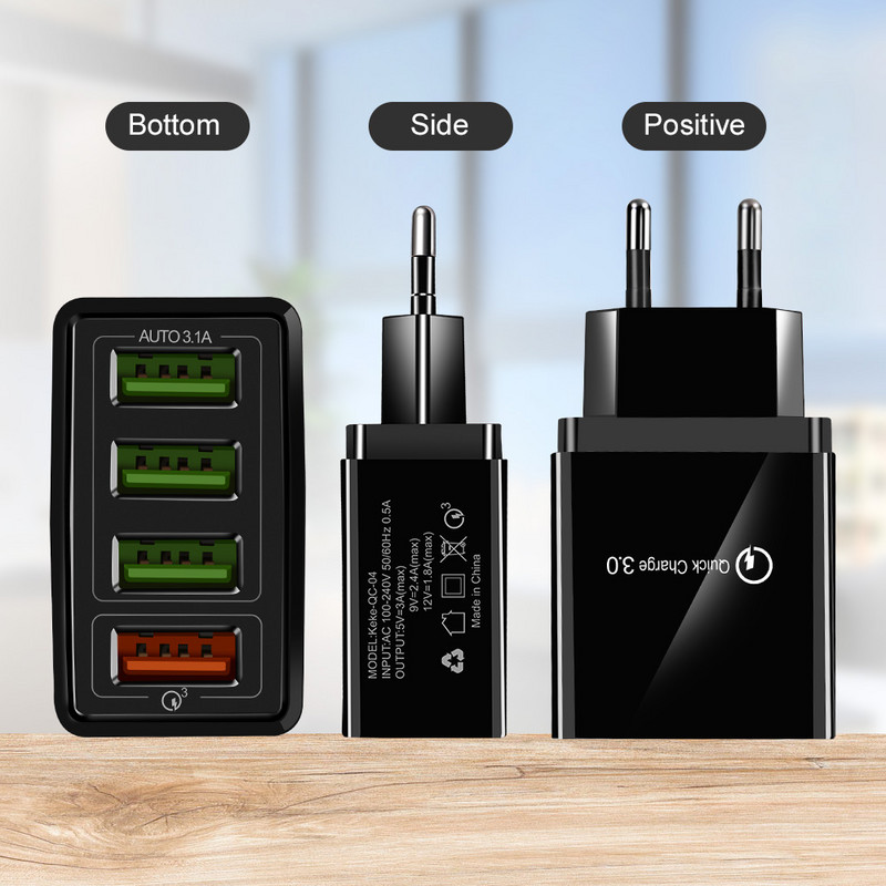 Φορτιστής USB OLAF Quick Charge 3.0 4 θυρών Φορτιστής τηλεφώνου ΕΕ ΗΠΑ γρήγορης φόρτισης για iphone X Προσαρμογέας Huawei Samsung S10 Xiaomi QC 3.0