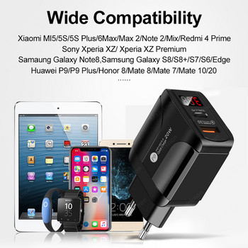 PD 20W USB зарядно устройство ЕС адаптер Quick Charge 3.0 4.0 Type C Бързо зареждане на телефон Преносимо за iPhone 12 iPad Huawei Xiaomi Samsung