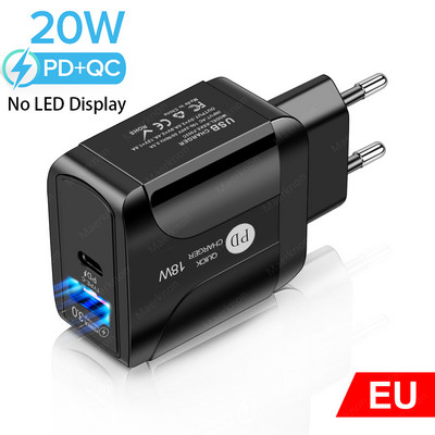 Încărcător USB PD 20W Adaptor UE Încărcare rapidă 3.0 4.0 Tip C Încărcare rapidă a telefonului portabil pentru iPhone 12 iPad Huawei Xiaomi Samsung