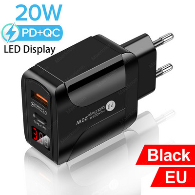 Încărcător USB PD 20W Adaptor UE Încărcare rapidă 3.0 4.0 Tip C Încărcare rapidă a telefonului portabil pentru iPhone 12 iPad Huawei Xiaomi Samsung