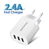 Încărcător rapid USB cu 3 porturi Încărcător universal de perete 2,4A pentru telefon mobil pentru tabletă Samsung Xiaomi iPhone 12 Pro Adaptor de încărcare rapidă