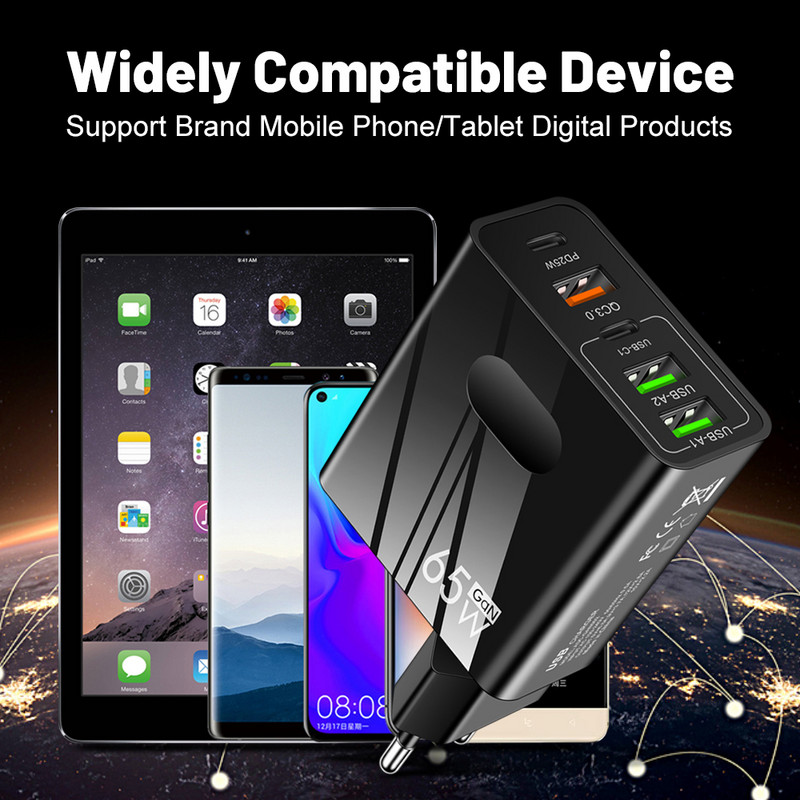 Quick Charge 3.0 65W PD USB tip C punjač za iPhone 14 13 12 Pro max 5 priključaka adapter za telefonski punjač za Samsung Xiaomi Huawei