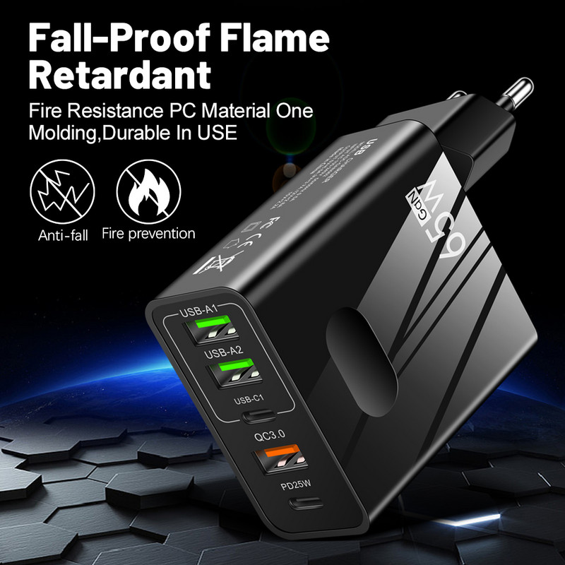 Quick Charge 3.0 65W PD USB tip C punjač za iPhone 14 13 12 Pro max 5 priključaka adapter za telefonski punjač za Samsung Xiaomi Huawei