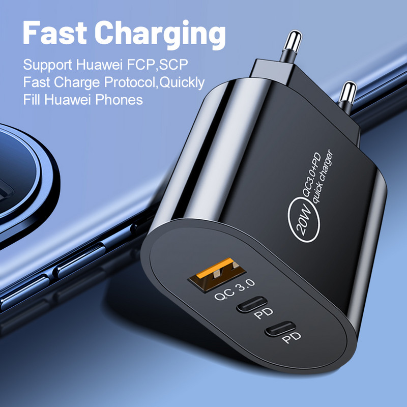 PD 20W brzi punjač Usb C zidni punjač za Xiaomi Samsung punjač za mobitele za Iphone 12 13 14Pro QC 3.0 adapter za mobilne telefone
