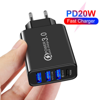 PD 20W USB įkroviklis Quick Charge QC 3.0 Fast Phone Wall Charger Adapter for IPhone 13 12 Pro IPad Huawei Xiaomi Samsung