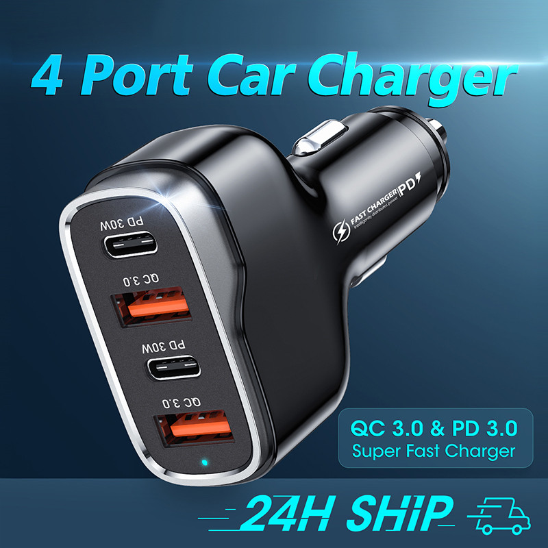 Olaf 4 θύρες 96W USB φορτιστής αυτοκινήτου Τύπος C Προσαρμογέας ταχείας φόρτισης τηλεφώνου φορτιστή στο αυτοκίνητο για iPhone 13 Xiaomi Huawei P40 P50 Samsung