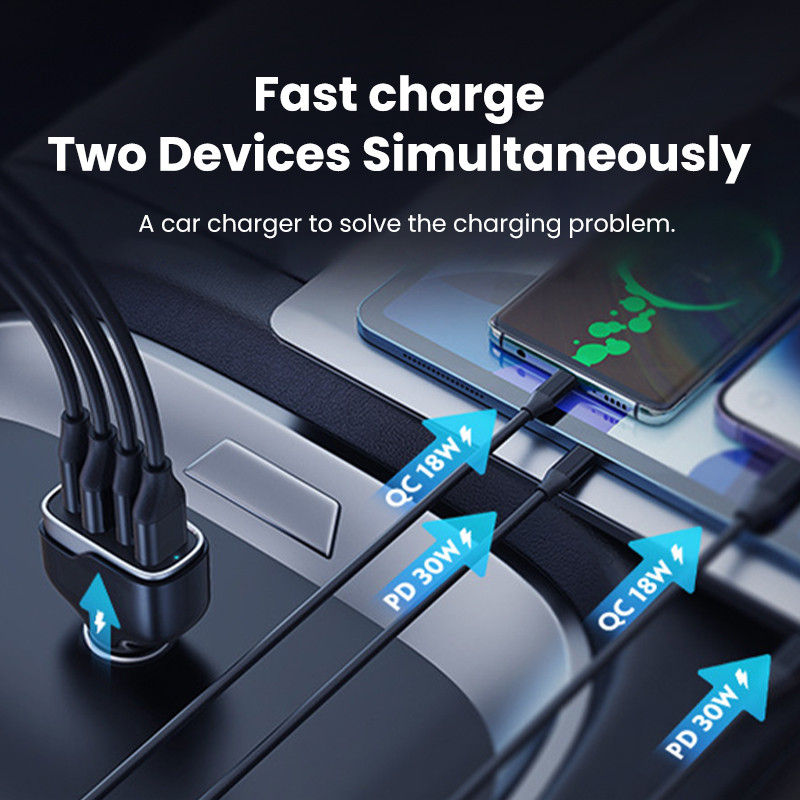 Olaf 4 θύρες 96W USB φορτιστής αυτοκινήτου Τύπος C Προσαρμογέας ταχείας φόρτισης τηλεφώνου φορτιστή στο αυτοκίνητο για iPhone 13 Xiaomi Huawei P40 P50 Samsung