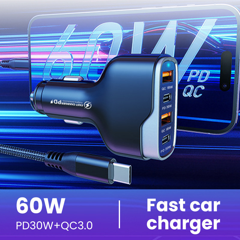 Olaf 4 θύρες 96W USB φορτιστής αυτοκινήτου Τύπος C Προσαρμογέας ταχείας φόρτισης τηλεφώνου φορτιστή στο αυτοκίνητο για iPhone 13 Xiaomi Huawei P40 P50 Samsung