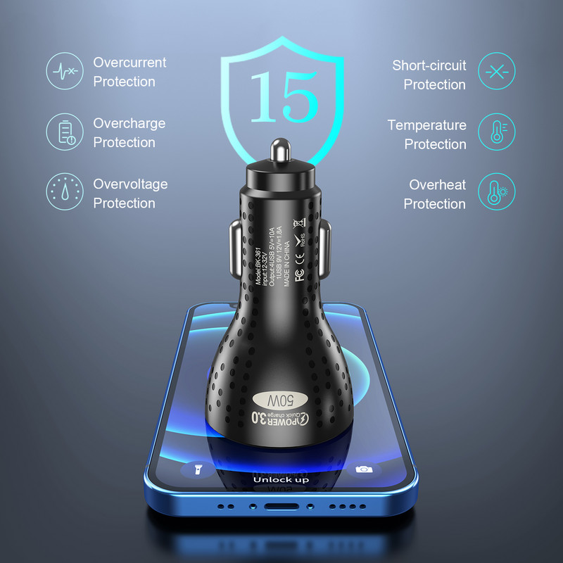OTTWN 4 porta USB punjač za auto 50W mini mobilni telefon Adapter za brzo punjenje u auto za iPhone 14 13 Pro Max Xiaomi 12 POCO M5 X4