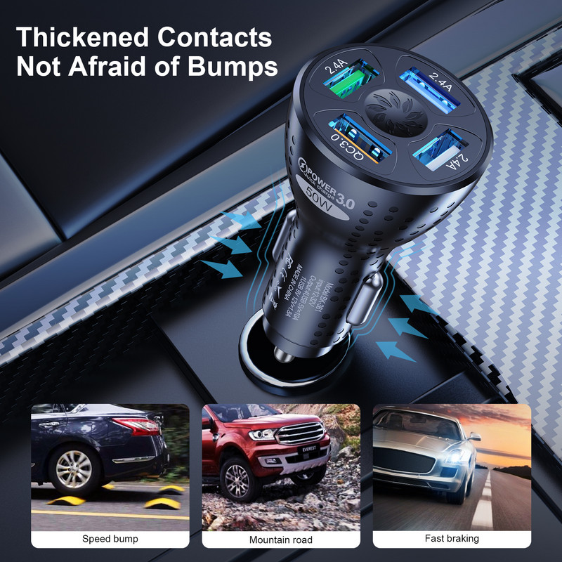 OTTWN 4 porta USB punjač za auto 50W mini mobilni telefon Adapter za brzo punjenje u auto za iPhone 14 13 Pro Max Xiaomi 12 POCO M5 X4