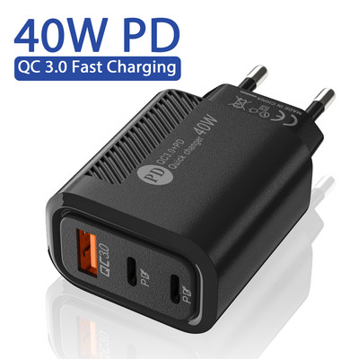 USB C Charger 40W PD Fast Charger 3 Ports Type C Mobile Phone Charger for iPhone Xiaomi 12 Samsung QC3.0 Universal Power Adapter