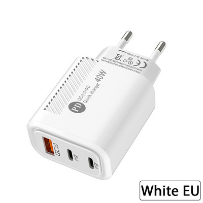 USB C įkroviklis 40W PD greitas įkroviklis 3 prievadų C tipo mobiliojo telefono įkroviklis, skirtas iPhone Xiaomi 12 Samsung QC3.0 universalus maitinimo adapteris