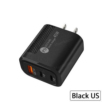 USB C įkroviklis 40W PD greitas įkroviklis 3 prievadų C tipo mobiliojo telefono įkroviklis, skirtas iPhone Xiaomi 12 Samsung QC3.0 universalus maitinimo adapteris