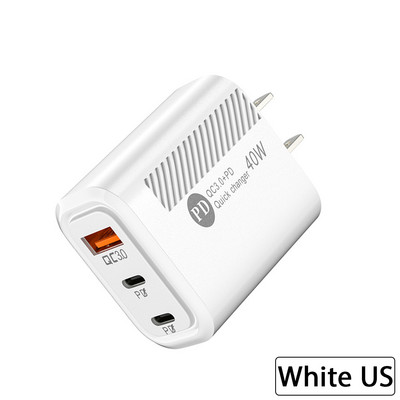 USB C įkroviklis 40W PD greitas įkroviklis 3 prievadų C tipo mobiliojo telefono įkroviklis, skirtas iPhone Xiaomi 12 Samsung QC3.0 universalus maitinimo adapteris