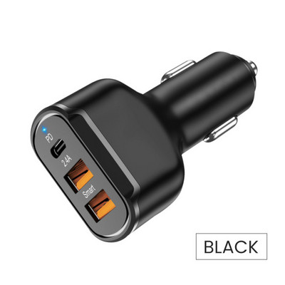 Încărcător de mașină PD cu 3 porturi 65W, încărcare rapidă, încărcare telefon mobil, Adaptor tip C pentru iPhone 13, Xiaomi, Samsung, încărcătoare de mașină USB
