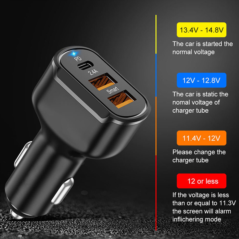 Φορτιστής αυτοκινήτου PD 3 θυρών 65W Φόρτιση κινητού τηλεφώνου γρήγορης φόρτισης σε αντάπτορα τύπου C αυτοκινήτου για iPhone 13 Xiaomi Samsung USB Car Chargers
