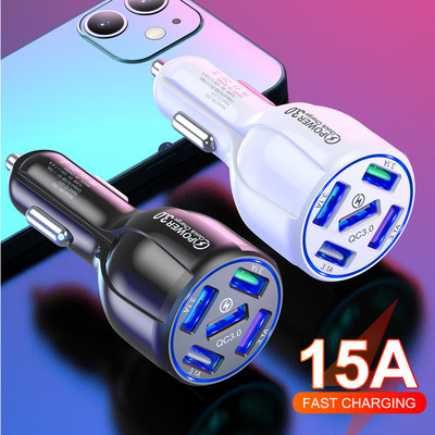 Lovebay 15A 5 prievadų USB automobilinio įkrovimo mini LED greitas įkrovimas, skirtas iPhone 12 Xiaomi Huawei mobiliojo telefono įkroviklio adapteriui automobiliniame planšetiniame kompiuteryje