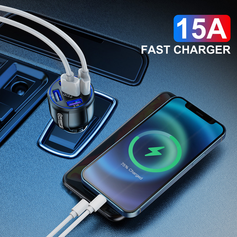 Lovebay 15A 5 priključaka USB auto punjenje Mini LED brzo punjenje za iPhone 12 Xiaomi Huawei adapter punjača za mobitel u automobilu tablet
