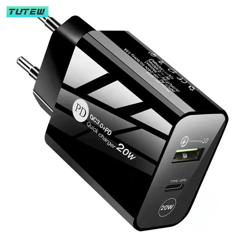 Tutew Fast PD 20W USB Charger Quick Charge QC 3.0 Phone Wall Charger Adapter For iPhone 13 12 Pro iPad Huawei Xiaomi Samsung