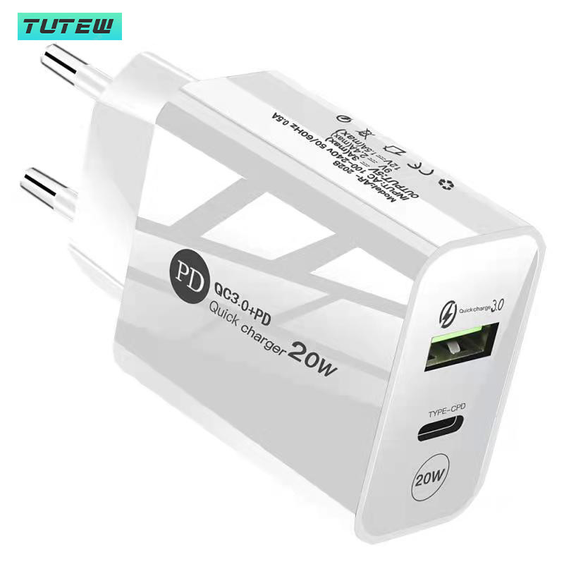 Tutew Fast PD 20W USB Charger Quick Charge QC 3.0 Phone Wall Charger Adapter For iPhone 13 12 Pro iPad Huawei Xiaomi Samsung