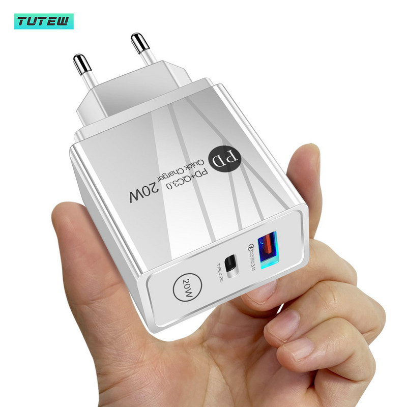 Tutew Fast PD 20W USB Charger Quick Charge QC 3.0 Phone Wall Charger Adapter For iPhone 13 12 Pro iPad Huawei Xiaomi Samsung