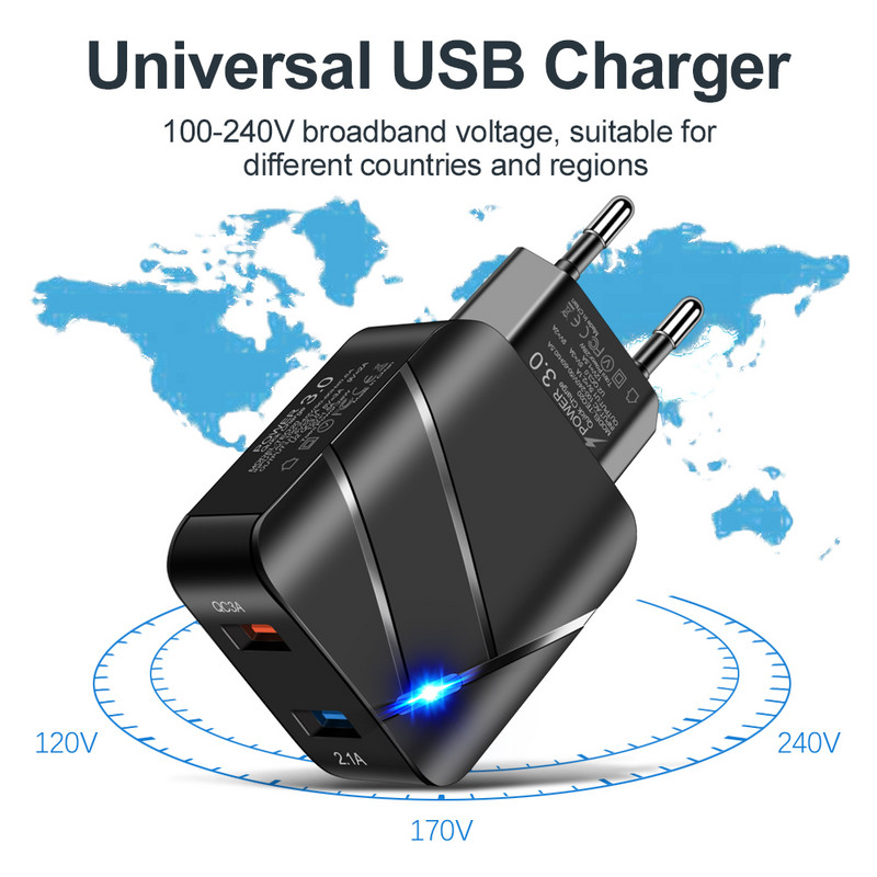 Brzi punjač za telefon QC Quick Charging 3.0 USB adapter za napajanje EU US Wall Travel 5V 3A 28W za Iphone 11 PRO Samsung Huawei Xiaomi