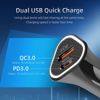 PD зарядно за кола Бързо зареждане Dual-port 38W PD3.0+QC3.0 USB зарядно за кола за iPhone Xiaomi Mobile Phone FCP Адаптер за зарядно устройство в кола
