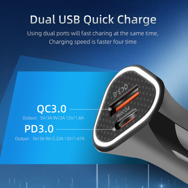 PD auto punjač Brzo punjenje Dual-port 38W PD3.0+QC3.0 USB auto punjač za iPhone Xiaomi mobilni telefon FCP adapter punjača u automobilu