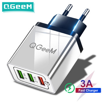 QGEEM USB зарядно за Xiaomi Mi9 iPhone X EU US Plug QC 3.0 3 USB бързо зарядно за телефон Quick Charge 3.0 Преносим адаптер за зареждане