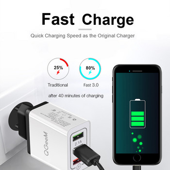 QGEEM USB Charger for Xiaomi Mi9 iPhone X EU US Plug QC 3.0 3 USB Fast Phone Charger Quick Charge 3.0 Portable Charging Adapter