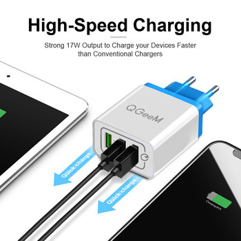 QGEEM USB Charger for Xiaomi Mi9 iPhone X EU US Plug QC 3.0 3 USB Fast Phone Charger Quick Charge 3.0 Portable Charging Adapter