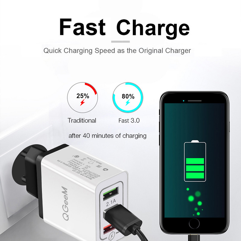 QGEEM USB punjač za Xiaomi Mi9 iPhone X EU US utikač QC 3.0 3 USB brzi telefonski punjač Quick Charge 3.0 prijenosni adapter za punjenje