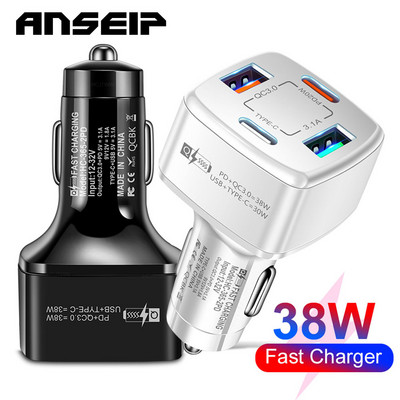 ANSEIP 4 pieslēgvietu PD automašīnas lādētājs USB C tipa ātrās uzlādes automašīnas tālruņa adapteris iPhone 14 13 Xiaomi Huawei Samsung Quick Charge 3.0