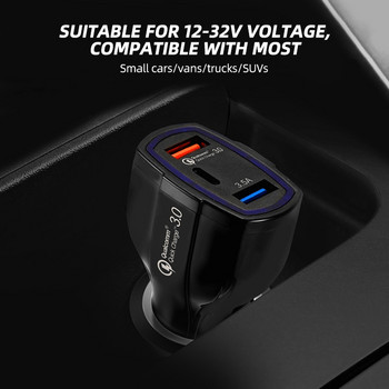 3 в 1 USB C зарядно за кола USB зарядно устройство за мобилен телефон 3 порта бързо зареждане QC3.0 за XIaomi Iphone Samsung адаптер за зарядно устройство за смартфон