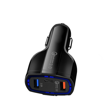 Încărcător auto 3 în 1 USB C Încărcător USB pentru telefon mobil 3 porturi Încărcare rapidă QC3.0 pentru XIaomi Iphone Samsung Adaptor încărcător pentru smartphone