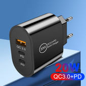 Încărcător USB 2 PD Încărcător dublu tip C pentru iPhone 13 12 11 Pro Încărcare rapidă 3.0 pentru Adaptor pentru telefon mobil Xiaomi Huawei Samsung