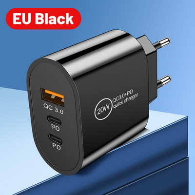 Încărcător USB 2 PD Încărcător dublu tip C pentru iPhone 13 12 11 Pro Încărcare rapidă 3.0 pentru Adaptor pentru telefon mobil Xiaomi Huawei Samsung