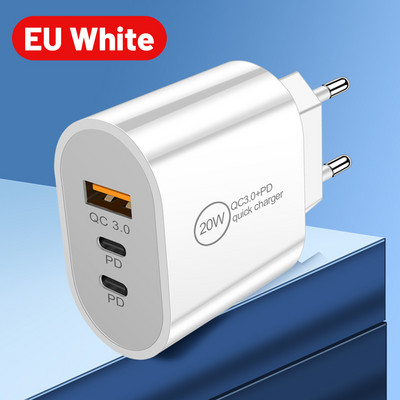 Încărcător USB 2 PD Încărcător dublu tip C pentru iPhone 13 12 11 Pro Încărcare rapidă 3.0 pentru Adaptor pentru telefon mobil Xiaomi Huawei Samsung