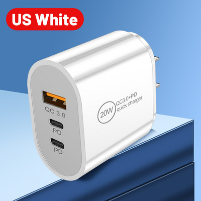 Încărcător USB 2 PD Încărcător dublu tip C pentru iPhone 13 12 11 Pro Încărcare rapidă 3.0 pentru Adaptor pentru telefon mobil Xiaomi Huawei Samsung