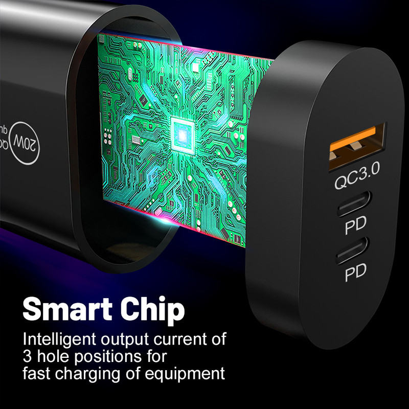 Φορτιστής 2 PD USB Φορτιστής διπλού τύπου C για iPhone 13 12 11 Pro Quick Charge 3.0 για Xiaomi Huawei Samsung Mobile Phone Adapter