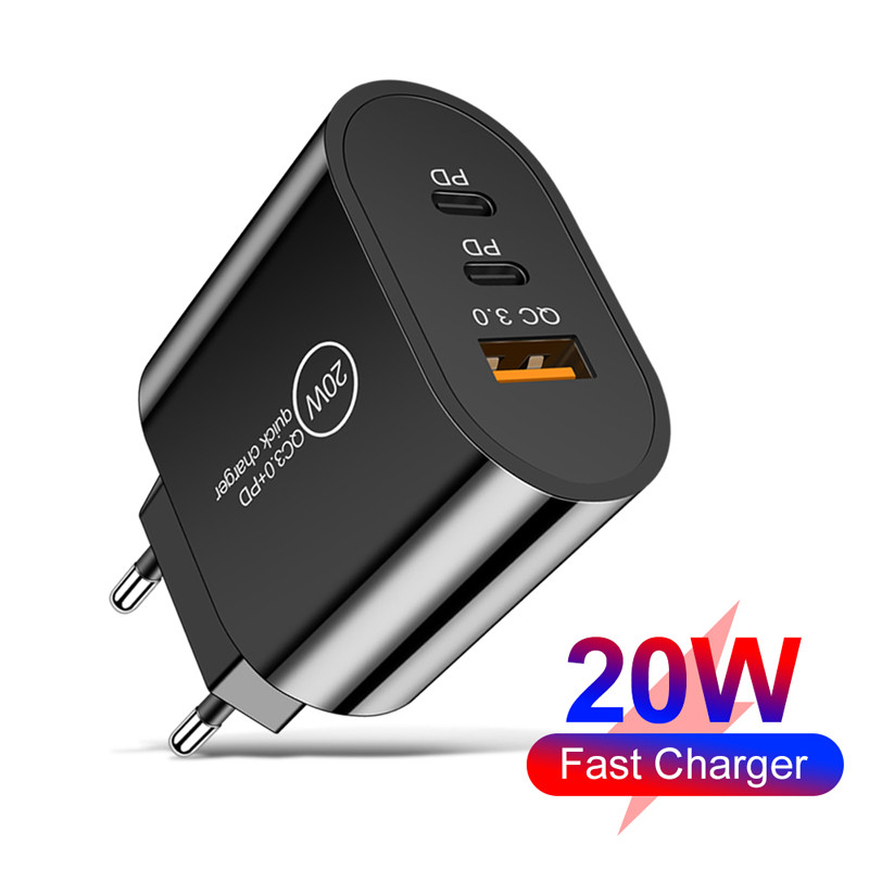 Φορτιστής 2 PD USB Φορτιστής διπλού τύπου C για iPhone 13 12 11 Pro Quick Charge 3.0 για Xiaomi Huawei Samsung Mobile Phone Adapter
