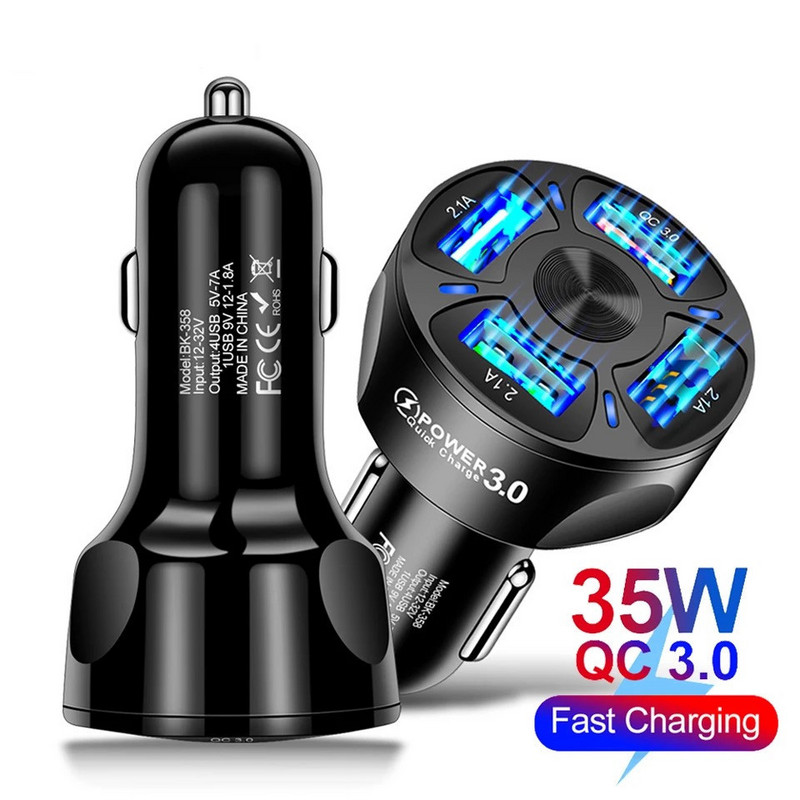 Auto USB punjač Quick Charge 3.0 4.0 Univerzalni 35W brzo punjenje u automobilu 4 porta punjač za mobitele za samsung s10 iphone 7 8 9