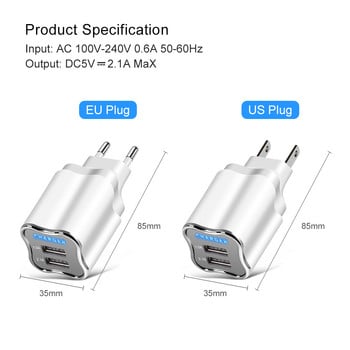 USB зарядно устройство 5V 2A Мобилен телефон 2 порта EU/US Plug Travel Wall Charger Адаптер за iPhone iPad Samsung Xiaomi Tablet Phone Charger