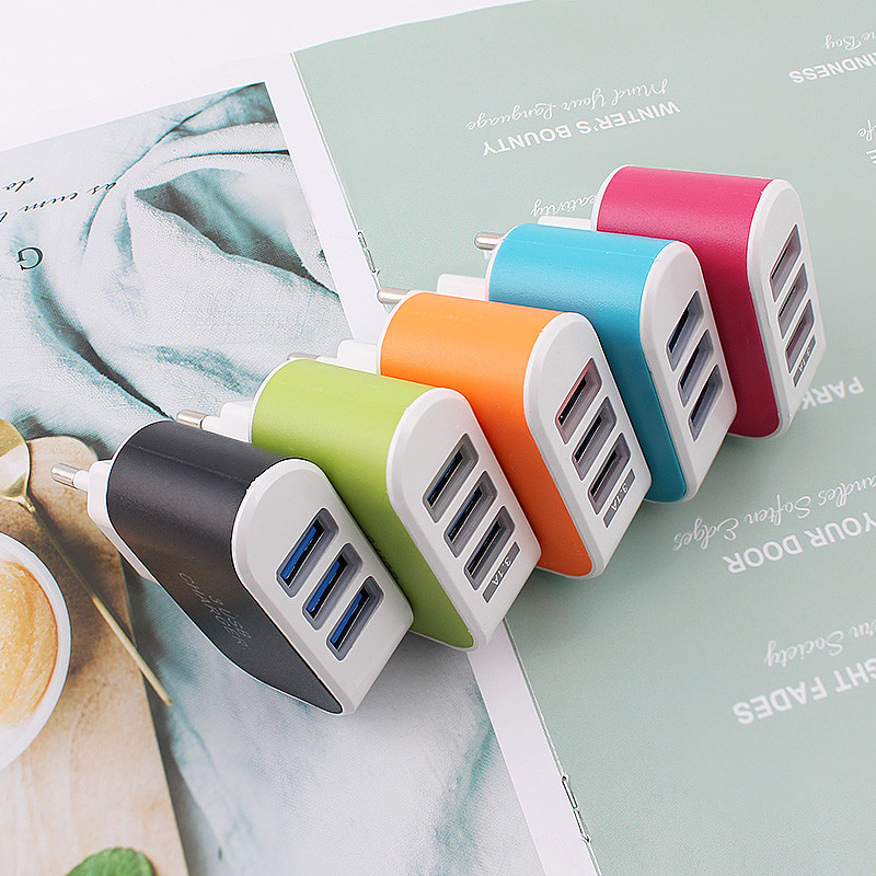 3 Θύρες 5V 2A Φορτιστής USB Ταξιδιωτικό Τηλέφωνο τοίχου Προσαρμογέας ρεύματος για iPhone 14 13 Xiaomi 12 Samsung Huawei Φορητό βύσμα ΕΕ ΗΠΑ
