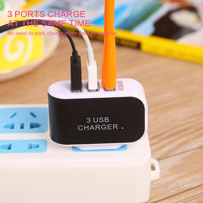 3 Θύρες 5V 2A Φορτιστής USB Ταξιδιωτικό Τηλέφωνο τοίχου Προσαρμογέας ρεύματος για iPhone 14 13 Xiaomi 12 Samsung Huawei Φορητό βύσμα ΕΕ ΗΠΑ