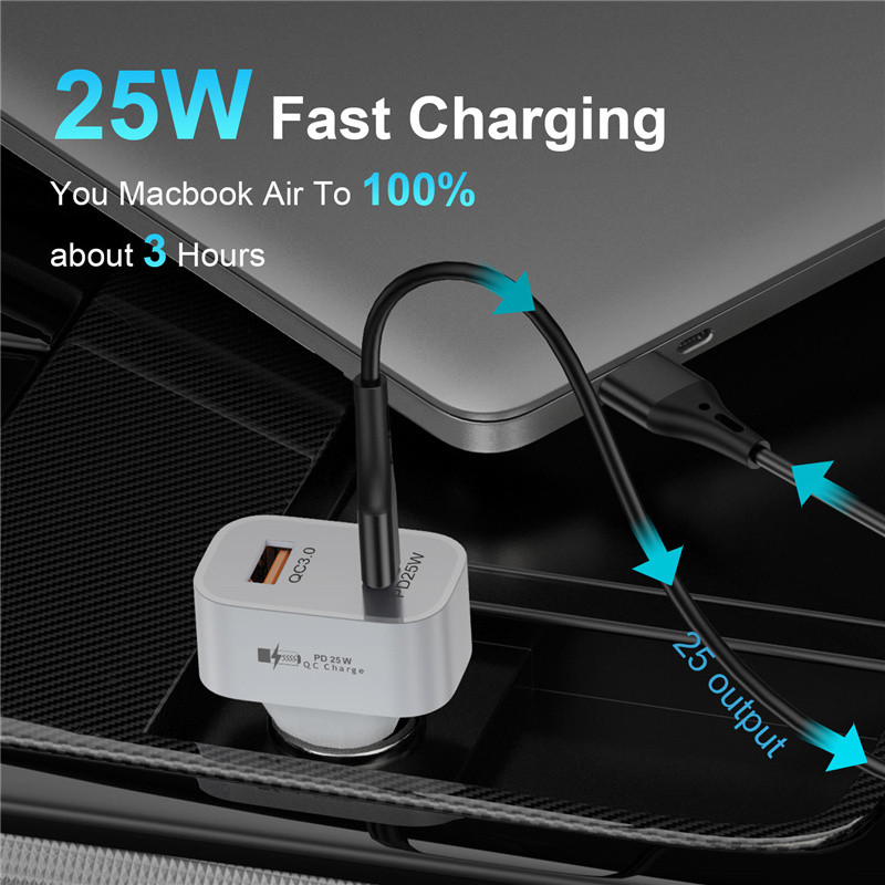 USLION Square USB auto punjač Quick Charge QC3.0 PD25W Type C 25W brzo punjenje auto USB punjač za iPhone Xiaomi mobilni telefon