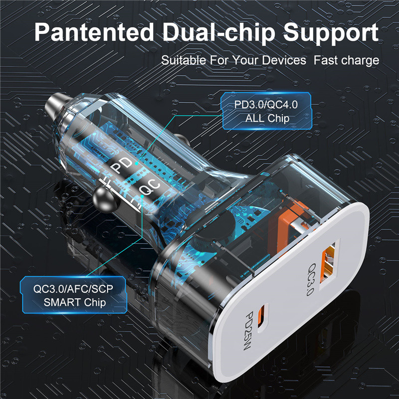 USLION Square USB auto punjač Quick Charge QC3.0 PD25W Type C 25W brzo punjenje auto USB punjač za iPhone Xiaomi mobilni telefon