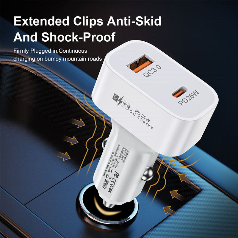 USLION Square USB auto punjač Quick Charge QC3.0 PD25W Type C 25W brzo punjenje auto USB punjač za iPhone Xiaomi mobilni telefon