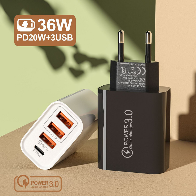 Tutew PD 20W USB Type-C punjač za iPhone 13 12 Pro Max Samsung 36W Fast Charge QC3.0 Type-C punjač Adapter za punjenje telefona